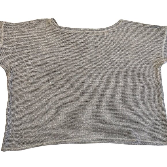LARGE Eileen Fisher Gray Organic Linen Délavé Round Neck Crochet Top - Picture 6 of 11